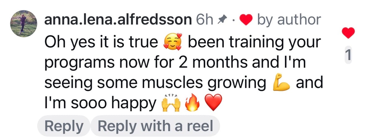 Instagram comment: two months into training and seeing muscles grow